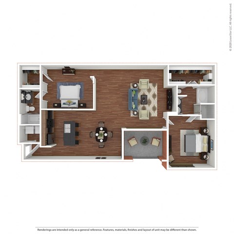 2x2 B6 a stylized floor plan with a bedroom and living room